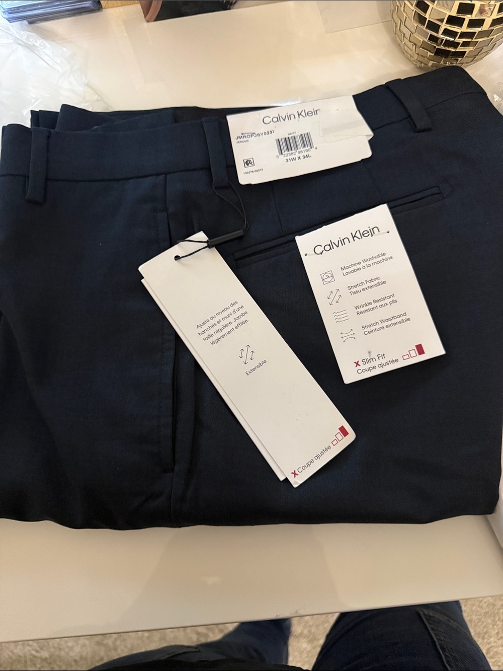 Calvin Klein Men's Slim Dress Pants in Navy Blue